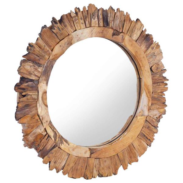vidaXL Mirror Natural teak Solid teak wood and glass 23.6 in diameter