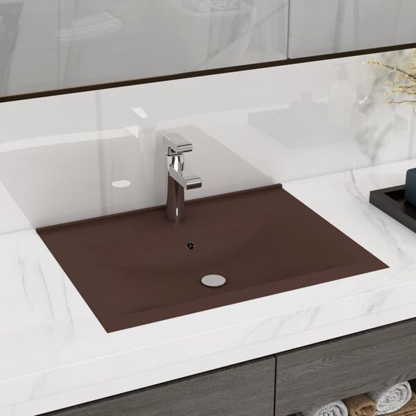 vidaXL Luxury Basin with Faucet Hole Matt Dark Brown 23.6x18.1" Ceramic