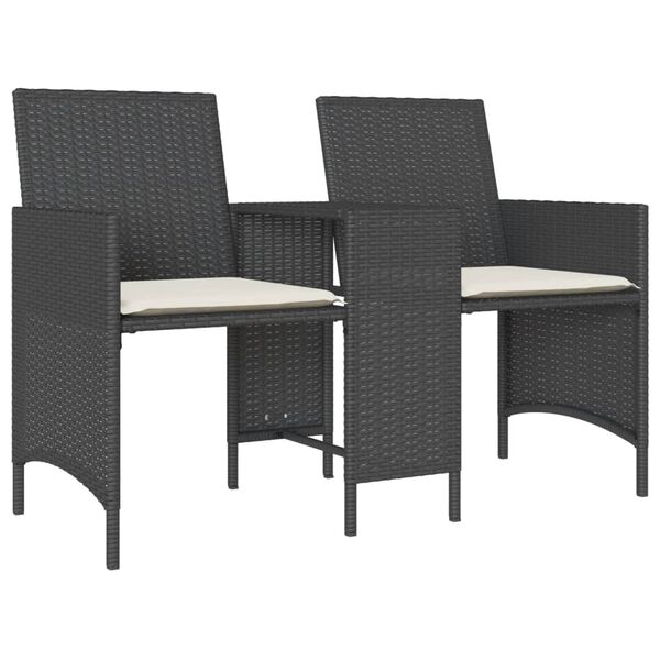 vidaXL Patio Sofa 2-Seater with Table and Stools Black Poly Rattan