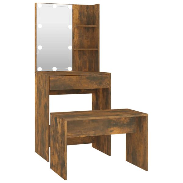 vidaXL Dressing Table Set With Led Smoked oak Engineered wood, acrylic