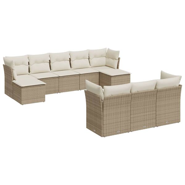 vidaXL Garden Sofa Set Beige PE rattan, powder-coated steel, 100% polyester