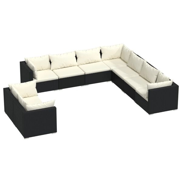 vidaXL Garden Lounge Set Black PE rattan, powder-coated steel, plastic