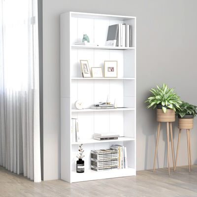 vidaXL 5-Tier Book Cabinet White 31.5"x9.4"x68.9" Chipboard