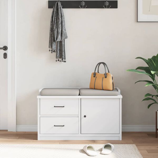 vidaXL Hallway Bench White Solid Pinewood, Engineered Wood Medium