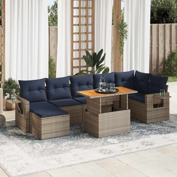 vidaXL 8 Piece Patio Sofa Set with Cushions Gray Poly Rattan
