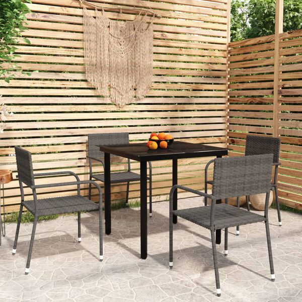 vidaXL Garden Dining Set Grey PE Rattan, Steel, Glass Medium Stackable