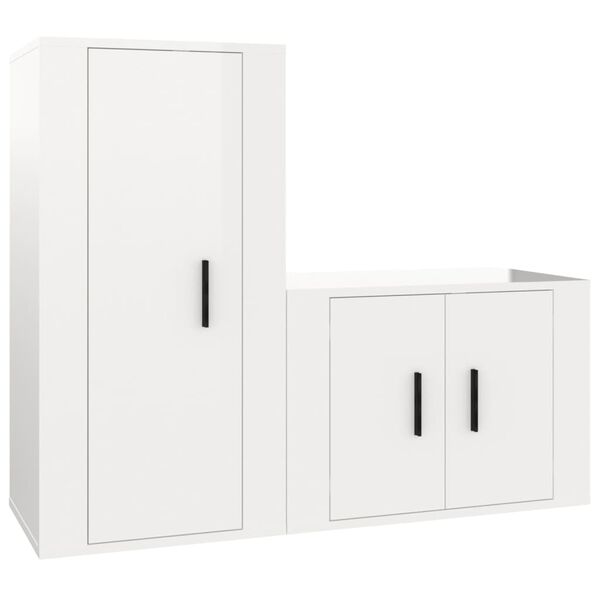 vidaXL TV Cabinet Set Set of 2 High gloss white Engineered wood