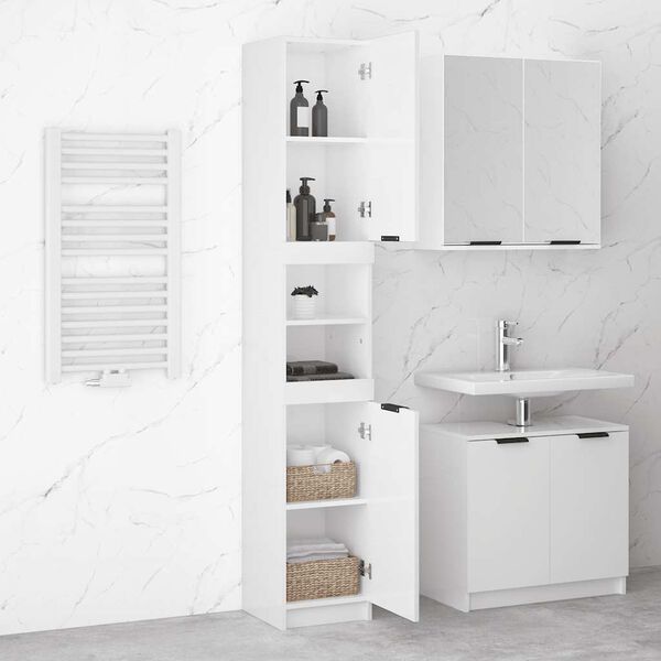 vidaXL Bathroom Cabinet High Gloss White 12.6"x13.4"x74.2" Engineered Wood