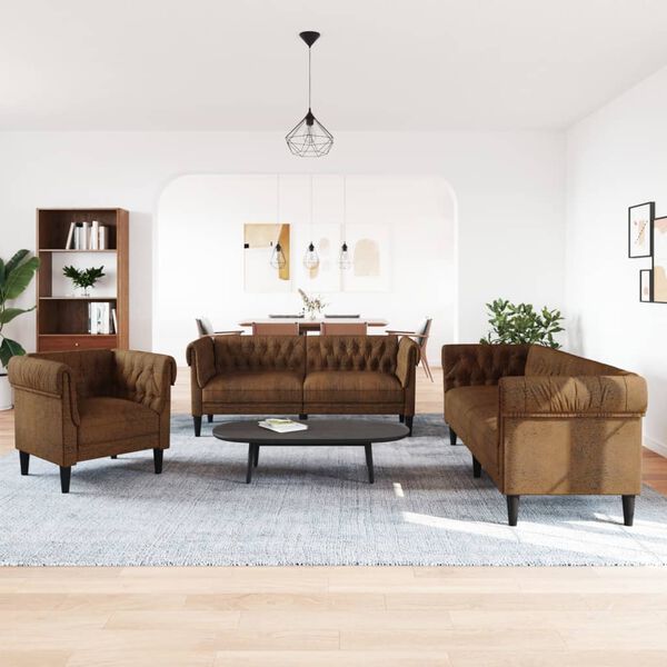 vidaXL Sofa Set Brown Polyester 3-seater Sofa Set Rectangular Modern