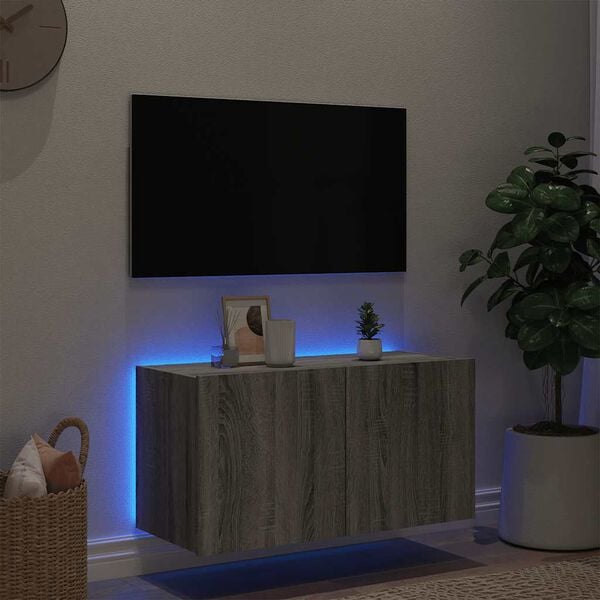 vidaXL TV Wall Cabinet Grey sonoma Engineered wood 31.5 x 13.8 x 16.1 in