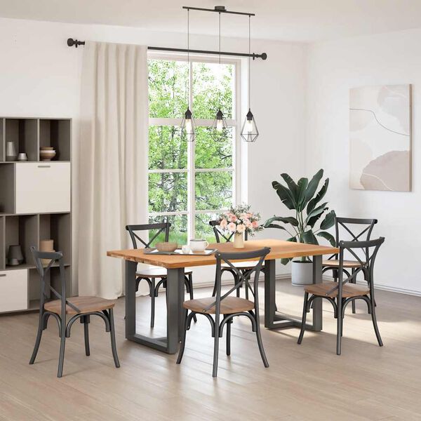 vidaXL Dining Table Light Brown Solid Oak Wood, Powder-Coated Steel Large