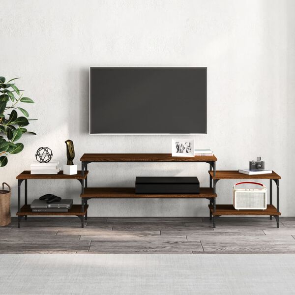 vidaXL TV Cabinet Brown Oak Engineered Wood, Steel Large TV Cabinet