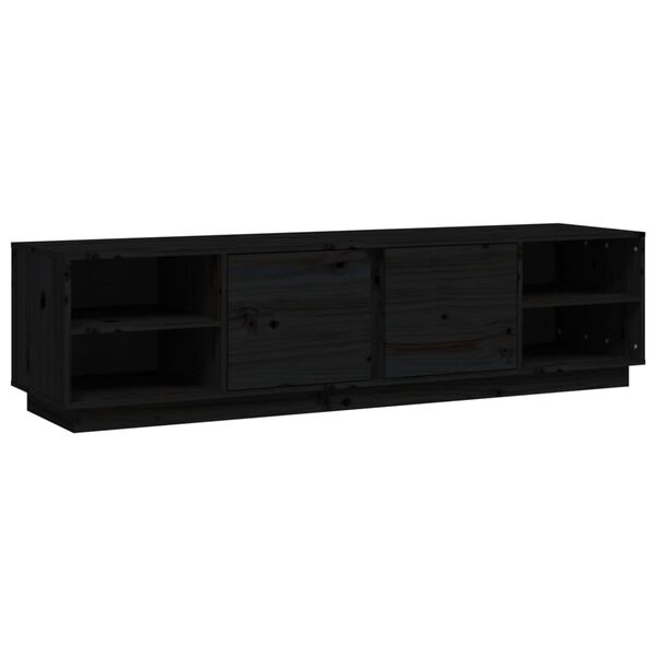 vidaXL TV Cabinet Black Solid pine wood Medium TV Cabinet Rectangular