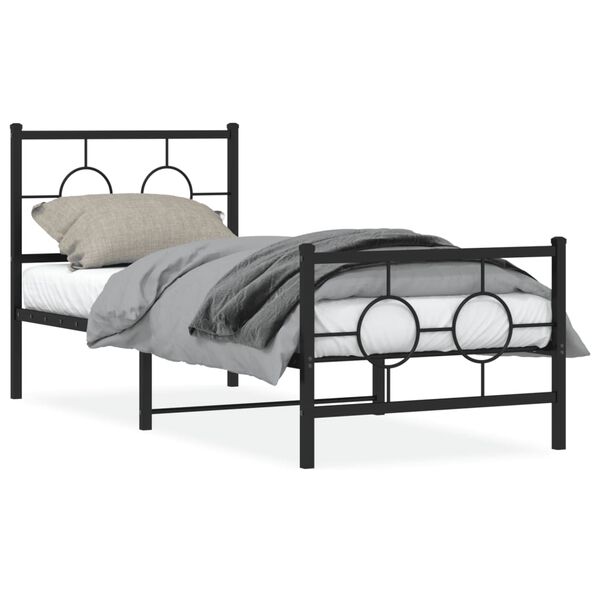 vidaXL Bed Frame Black Powder-Coated Steel Single Industrial Bed Frame