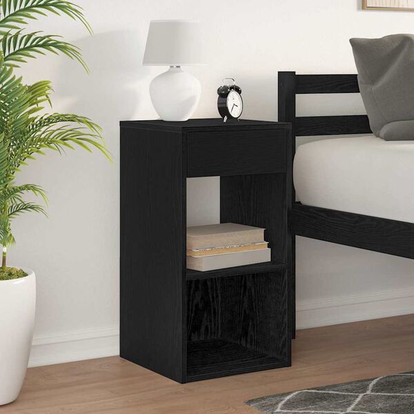 vidaXL Bedside Cabinet Black Oak Engineered wood Standard