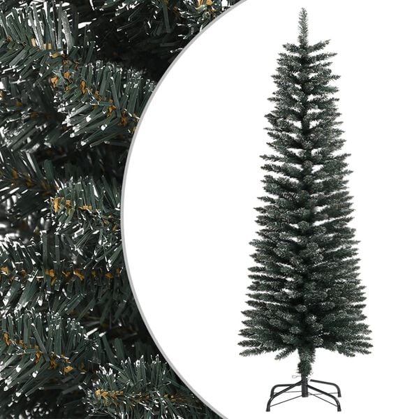 vidaXL Christmas Tree Green and white PVC, Steel 47.2 in high, slim