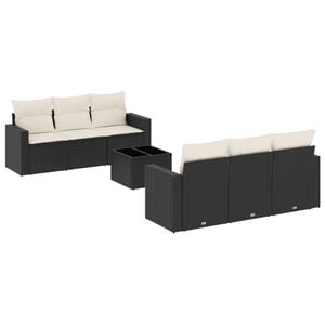 vidaXL Garden Sofa Set Set of 7 Black, Cream White