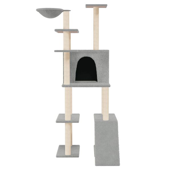vidaXL Cat Tree Light Grey Engineered Wood, Plush, Sisal 65.4 in