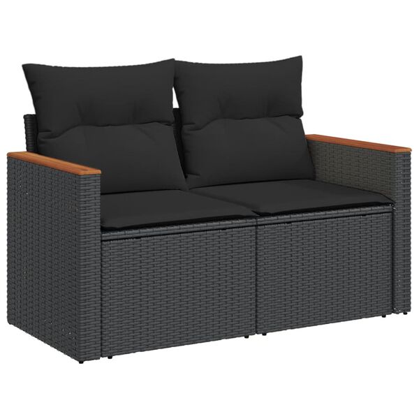 vidaXL Garden Sofa Set Black Poly Rattan Standard Adjustable Armrests