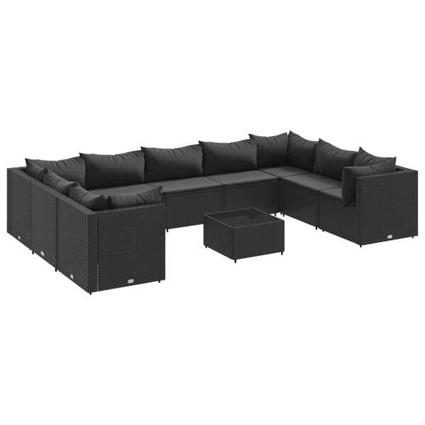 vidaXL Patio Lounge Set Black PE rattan Medium Modular