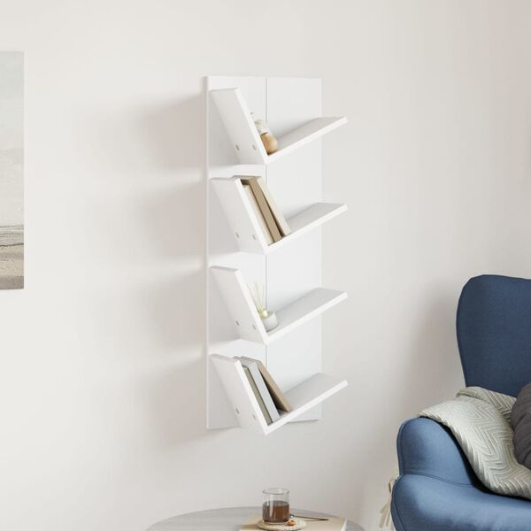 vidaXL Wall Bookshelf White Engineered wood 4-Tier Wall Bookshelf