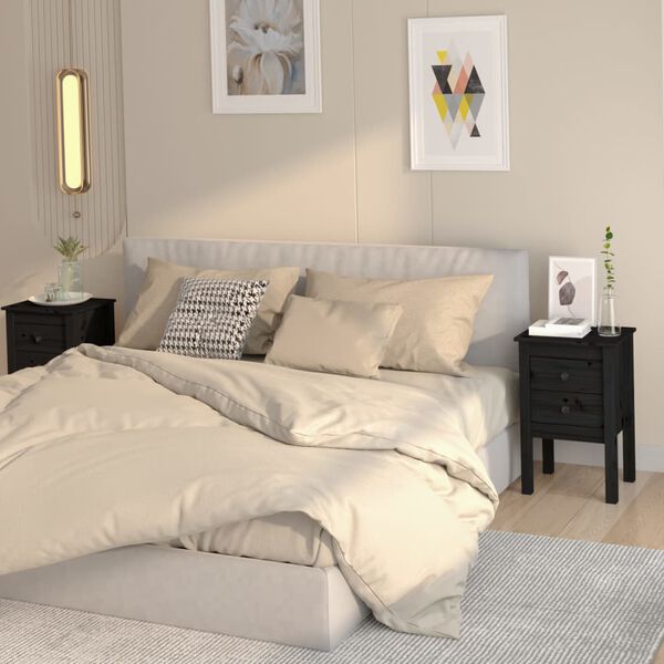 vidaXL Bedside Cabinet Set of 2 Black Solid Pine Wood Compact