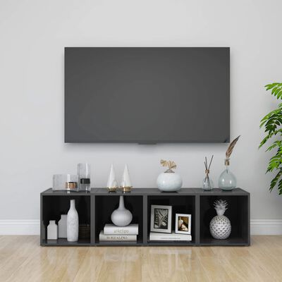 vidaXL TV Stand High Gloss Gray 14.6"x13.8"x14.6" Engineered Wood