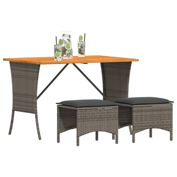 vidaXL 3 Piece Patio Dining Set with Cushions Grey Poly Rattan