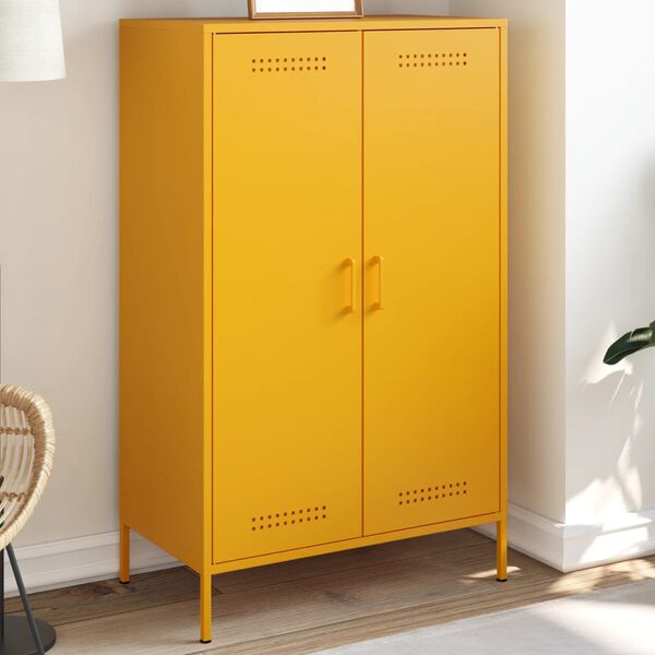 vidaXL Highboard Mustard Yellow Steel 26.8x15.4x44.5 in Industrial