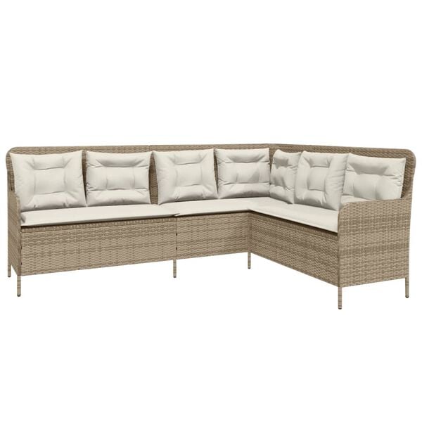 vidaXL Patio Sofa Beige Poly Rattan and Powder-Coated Steel 5-seater