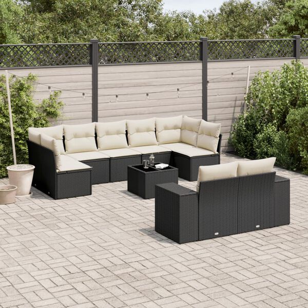 vidaXL Garden Sofa Set Black, Cream White