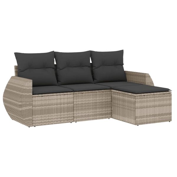 vidaXL Garden Sofa Set Light Grey PE Rattan, Powder-Coated Steel, Polyester