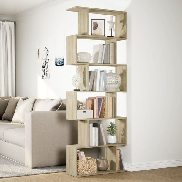vidaXL Room Divider Bookcase Sonoma oak Engineered wood 27.6x9.4x76.0 in