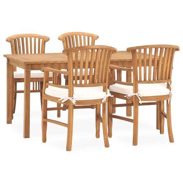 vidaXL Patio Dining Set Set of 4 Cream White Solid Teak Wood Medium