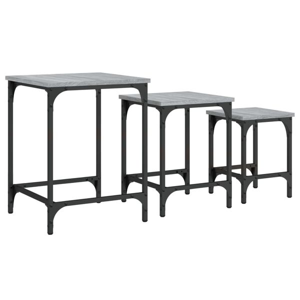 vidaXL Nesting Coffee Table Set of 3 Grey sonoma Engineered wood, metal