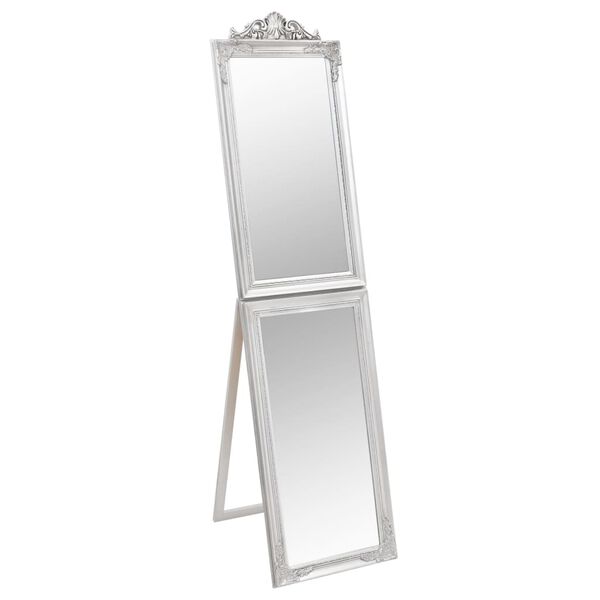 vidaXL Free-standing Mirror Silver Glass, eucalyptus wood, engineered wood