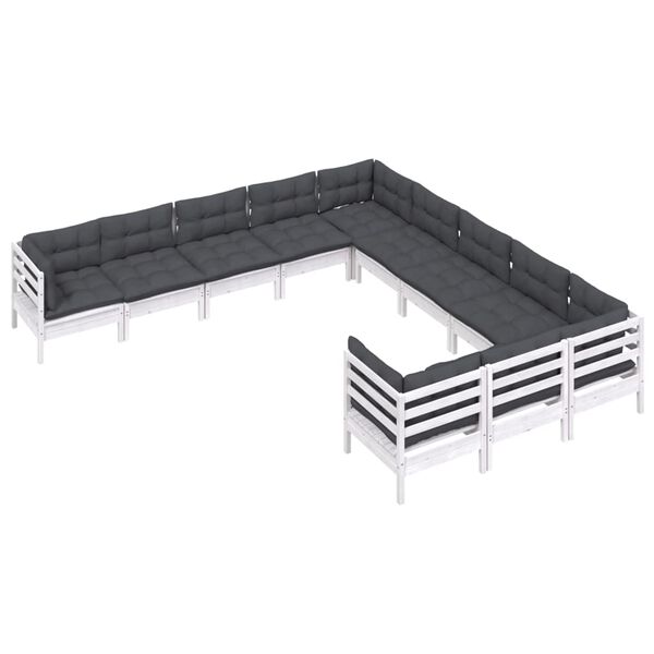 vidaXL Garden Lounge Set White Solid pine wood, fabric (100% polyester)