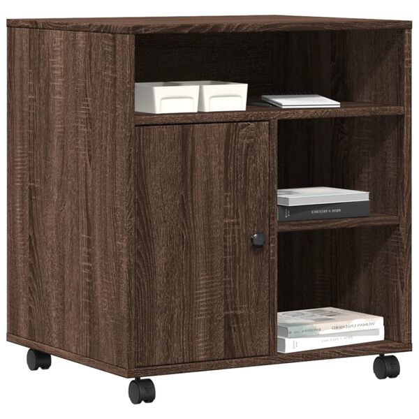 vidaXL Printer Stand with Wheels Brown Oak 23.6"x19.7"x26.4"