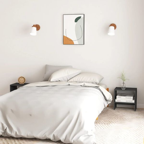 vidaXL Bedside Cabinet Set of 2 Grey Solid pine wood Standard