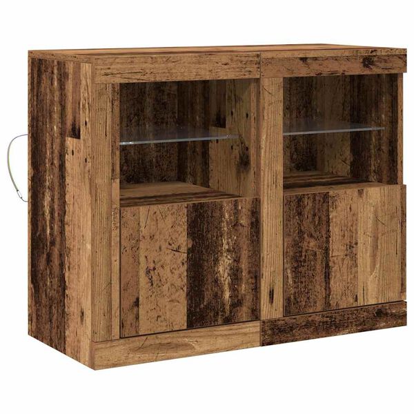vidaXL LED Sideboard 2 pcs Old Wood 16.14 x 14.57 x 26.38 in