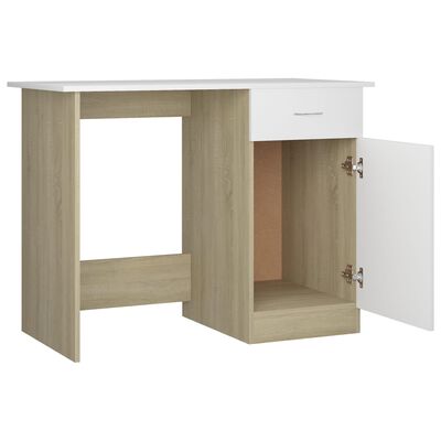 vidaXL Desk White and Sonoma Oak 39.4"x19.7"x29.9" Engineered Wood