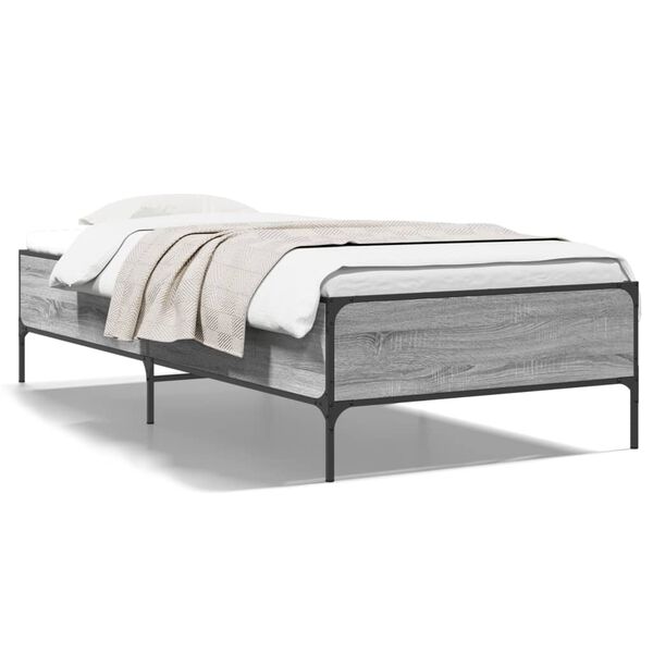 vidaXL Bed Frame Grey Sonoma Engineered wood, metal, plywood Small Single