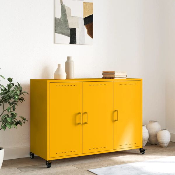 vidaXL Sideboard Mustard Yellow Cold-rolled Steel Medium Sideboard