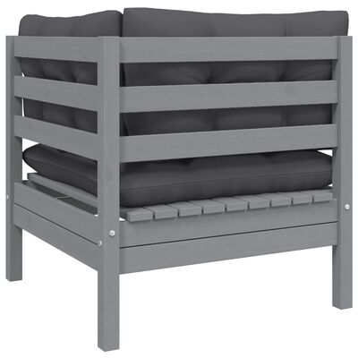 vidaXL 3 Piece Patio Lounge Set with Cushions Gray Solid Pinewood