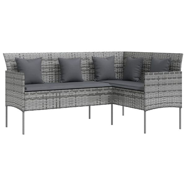 vidaXL Couch Sofa Set Grey PE rattan, powder-coated steel, 100% polyester