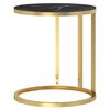 vidaXL Side Table Gold and Black Marble Tempered Glass, Powder-Coated Iron