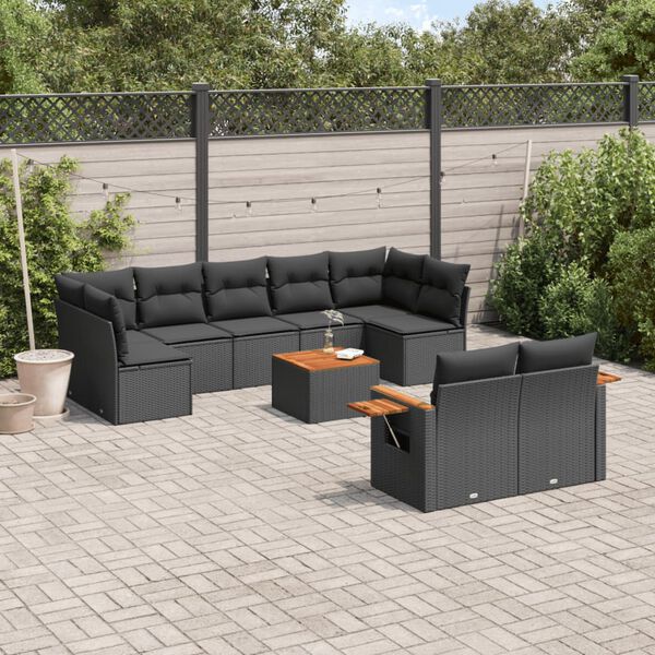 vidaXL Garden Sofa Set Black PE rattan Large Adjustable Armrests