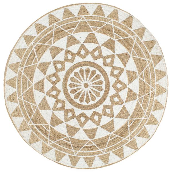 vidaXL Area Rug Natural and white Braided Jute 47.2 in diameter Durable
