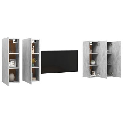 vidaXL TV Stands 4 pcs Concrete Gray 12"x11.8"x35.4" Engineered Wood