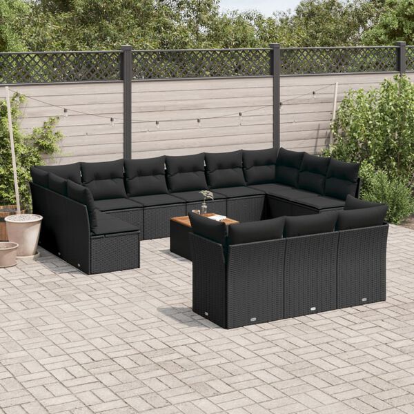 vidaXL Garden Sofa Set Black PE rattan Large Adjustable Feet
